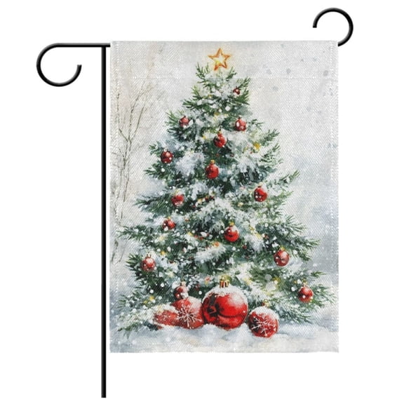 Ryvnso Christmas Tree Snow Winter Pattern Garden Flag 12x18 Inch Double Sided Seasonal Yard Decoration