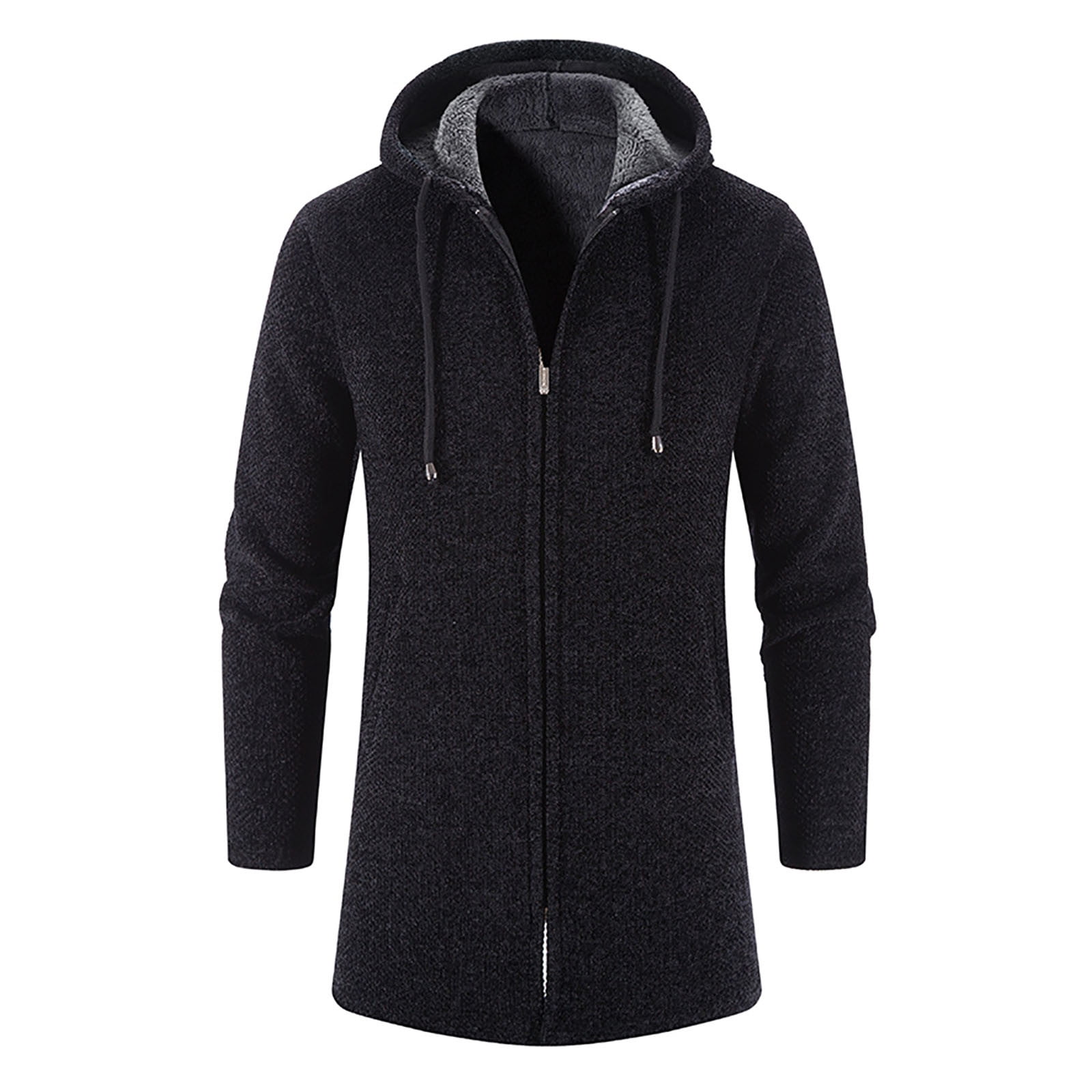 Odeerbi Trench Coats for Men Mid-length Hooded Jacket Windbreaker Solid Solor Casual Anoraks Black