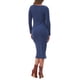 thumbnail image 3 of Vestido de mujer Inspire Chic con cuello redondo, manga larga, con fruncido lateral y abertura, talla XL, azul oscuro, 3 of 5