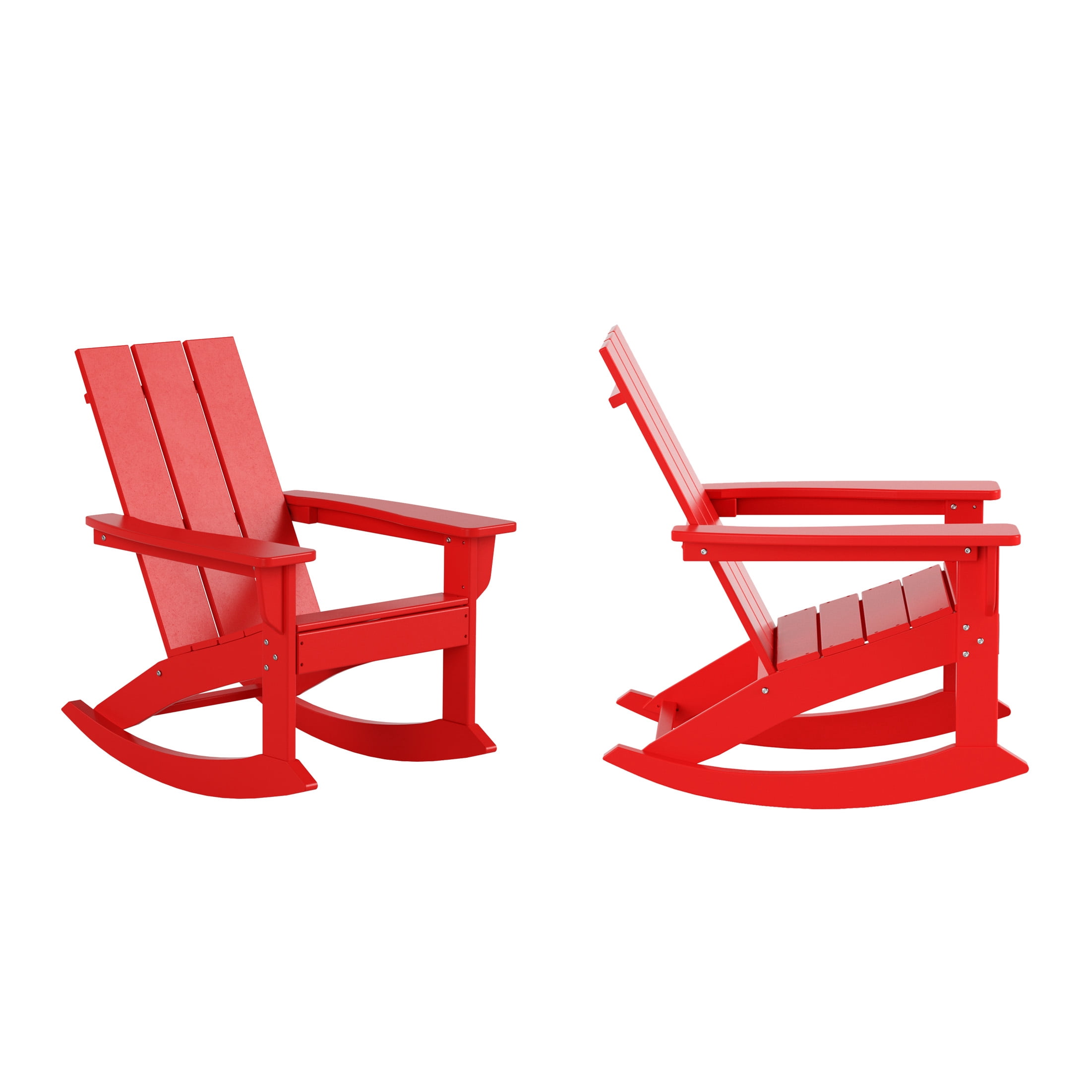 GARDEN Set of 2 Modern Plastic Outdoor Rocking Chairs for Patio Porch, Red