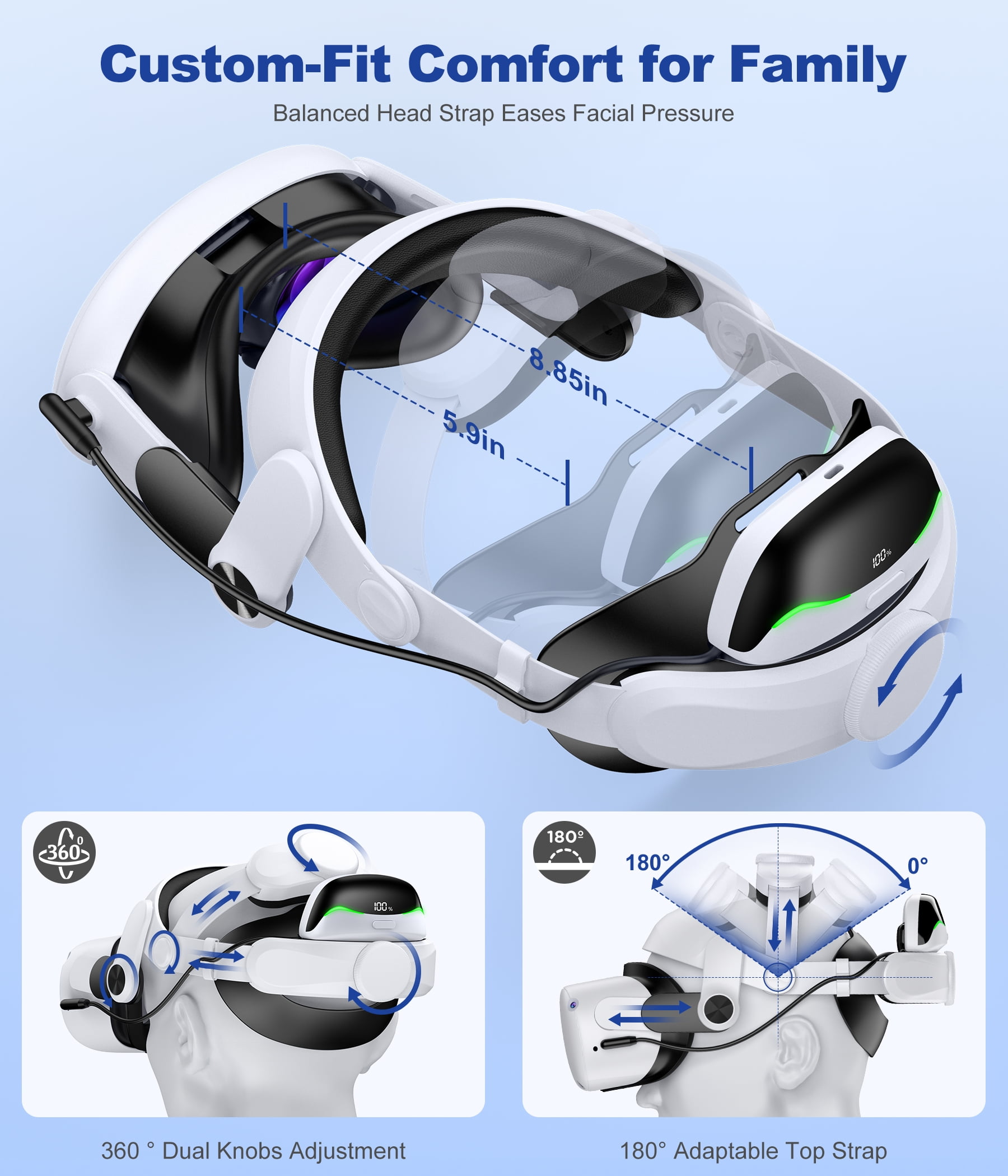 Battery Head Strap 10000mAh for Oculus Meta Quest 3S/3/2, VR Headset Accessories for Quest 3 Battery Strap, Elite Strap with Double Adjust Knob Enhanced