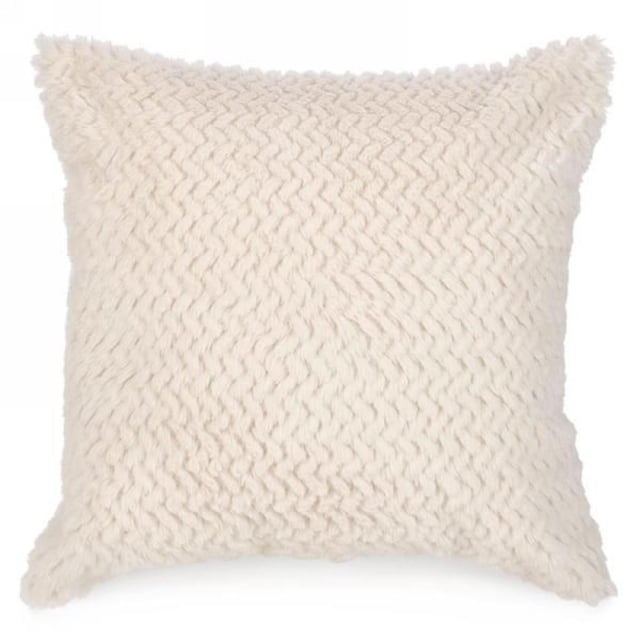 Oreiller Style Chevrons en Fausse Fourrure Beige