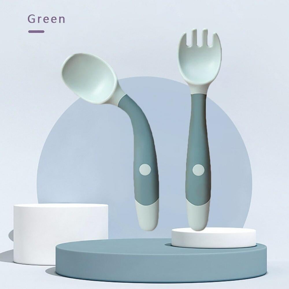 Baby Soft Silicone Spoon Utensils Set Auxiliary Food Toddler Learn To Eat  Training Bendable Soft Fork Infant Children Tableware