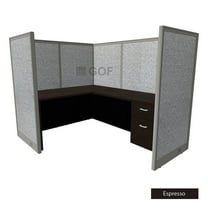 GOF 1 Person Workstation Cubicle (6’D x 6’W x 5’H, Espresso) Office Partition with Desk & Pedestal Set