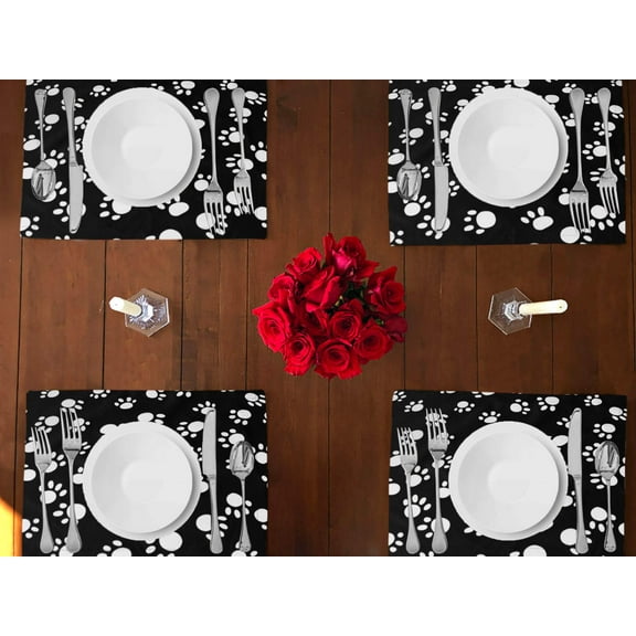 Animal Paw Prints Cotton Dinner Table Placemats Holiday Home Decoration 13" x 19" (Pack of 4)