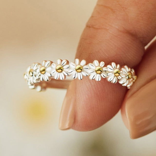 Anillos de margaritas vintage Bling Bling para mujer Anillo de apertura ajustable