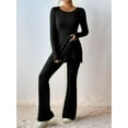 thumbnail image 5 of Women'S 2 Piece Matching Lounge Set Long Sleeve Top Wide Leg Pants Casual Sweatsuit Black S, 5 of 8