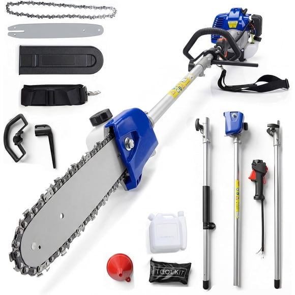 Pole Saw – Gas Powered 52cc 2-Stroke – 12" Bar, 16FT Reach – 1200ml Tank – Anti-Vibration – Tree Trimming & Branch Pruning – Blue