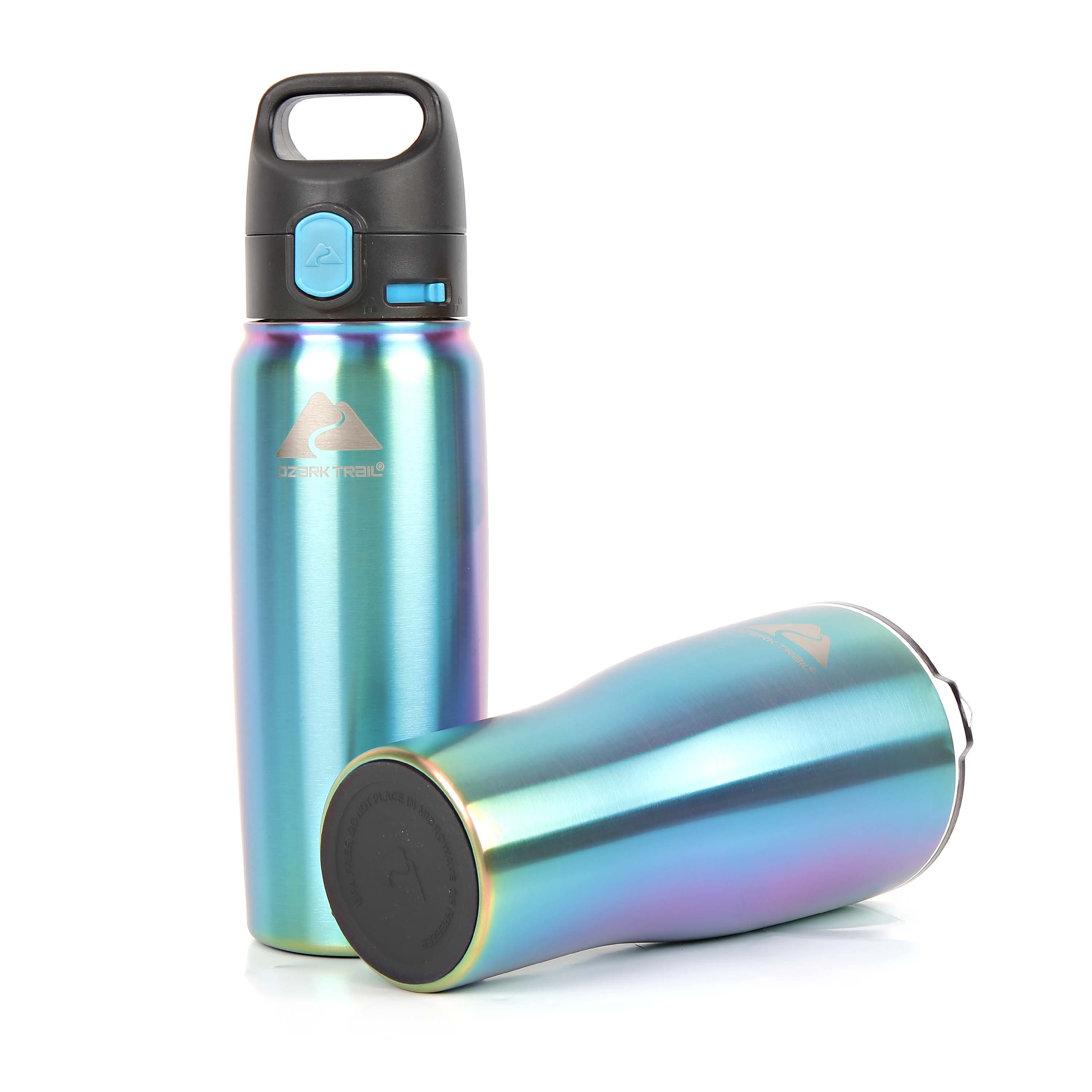 Ozark Trail 2 Pack Stainless Steel 32 oz Vacuum Tumbler and 24 oz Travel Bottle Combo, Iridescent Turquoise