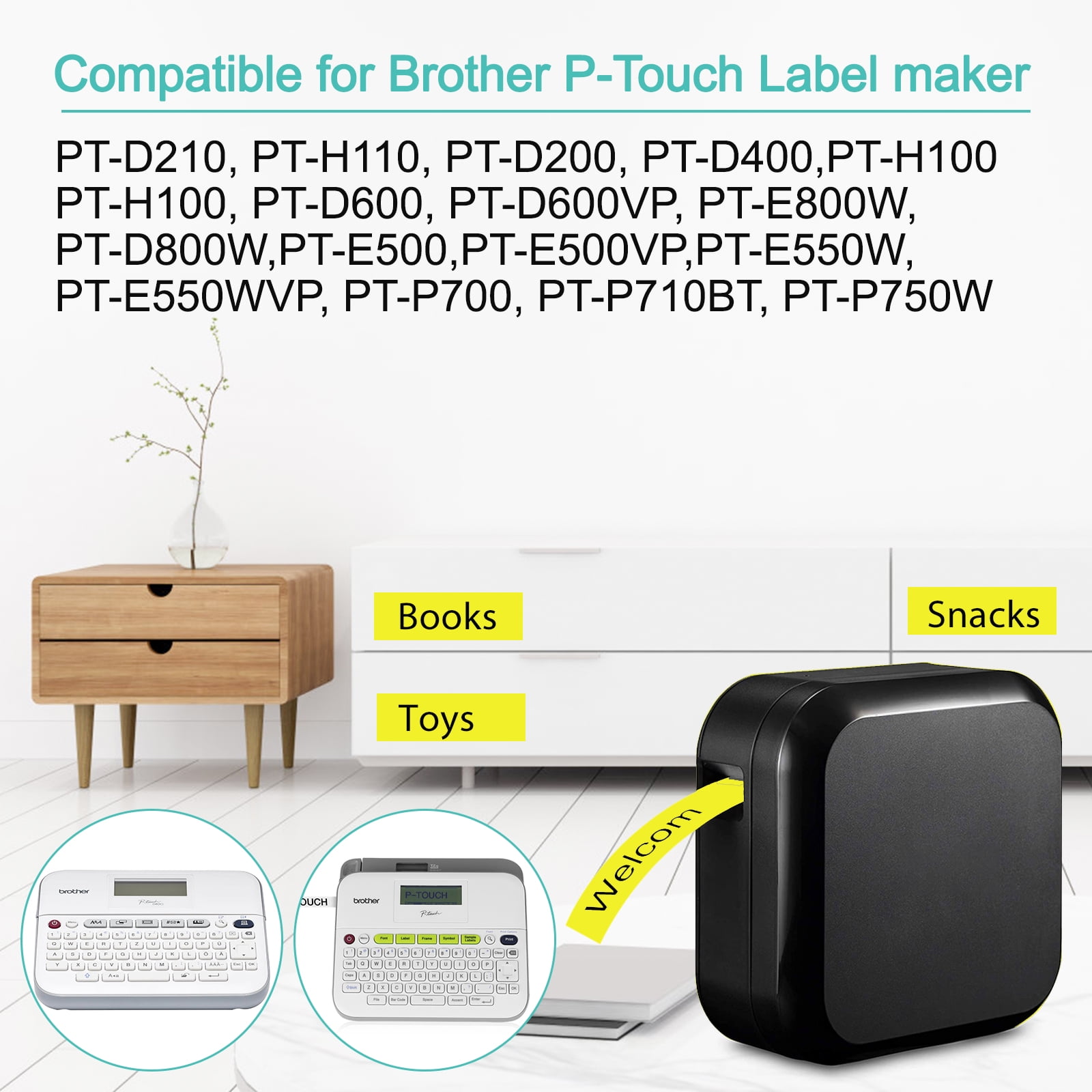 NineLeaf 4 Pack Compatible for Brother P-Touch Black on Yellow TZe TZ Label Maker Tape TZe-S621 TZ-S621 9mm 0.35'' Extra Strength Laminated Label Tape