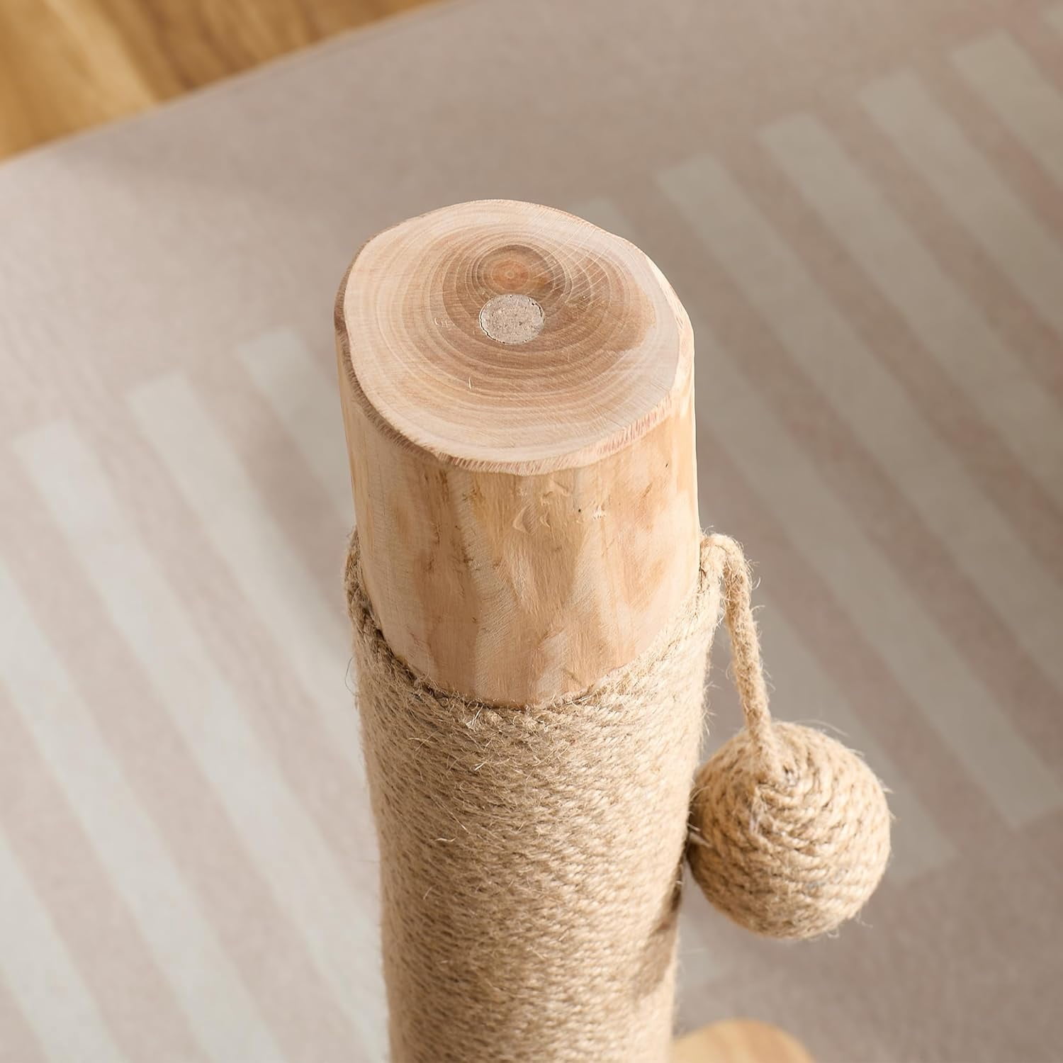 29 Inch Tall  Scratching Post for Indoor Cats Adults, -Stable Natural Solid Wood Sisal Scratcher with Hanging Ball Toy, Beige