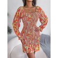 thumbnail image 1 of 2022 Printemps Femmes Robe Mini Moulante à Manches Longues Col Carré Automne Élégante Plissée Imprimée Florale, 1 of 4