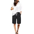 thumbnail image 4 of Evdexr Cargo Shorts Women Knee Length Drawstring Bermuda Shorts Summer Baggy Hiking Short Wide Leg Lightweight Casual Shorts with Multi Pockets Black 2XL, 4 of 7