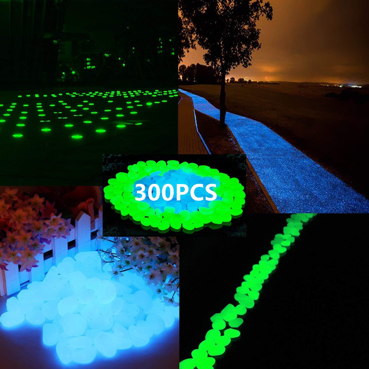 300PCS Luminous Little Stones Garden Decor Glow In Dark Pebbles Gravels Outdoor 
