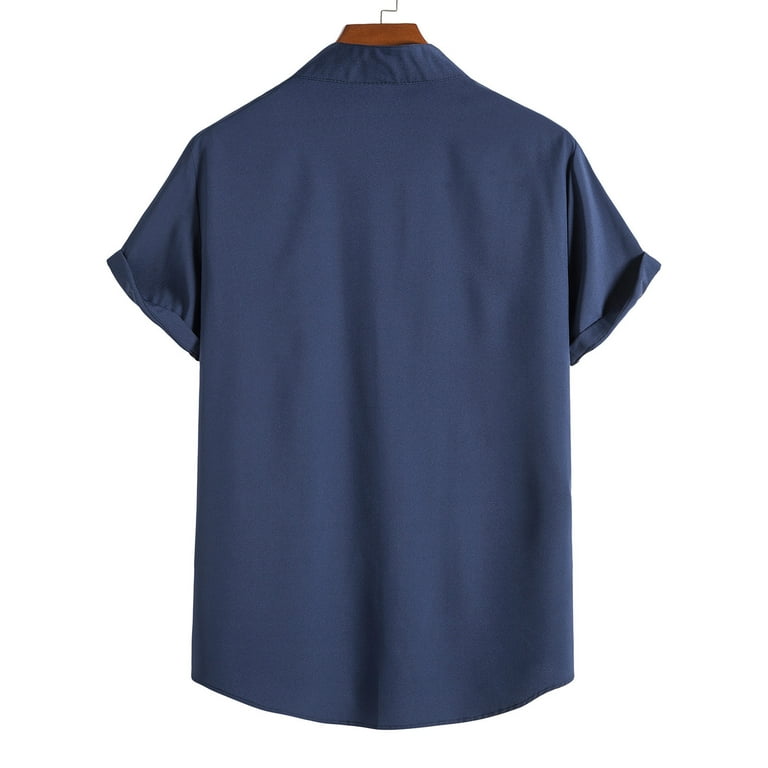 Huk Fishing Shirts For Men Men's Fashion Casual Short Sleeve Stand Collar  Shirt Casual Short Sleeve Stand Collar Shirt Men'S Undershirts,Navy,L 
