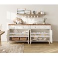 thumbnail image 4 of WAMPAT 5 Tier Bookshelf, 72" Tall Bookcase with Barn Doors, Large Farmhouse Display Shelf, 2 Drawers, Storage Cabinet, Wood Bookshelves for Living Room, Kitchen,Whtie&Oak, 4 of 6