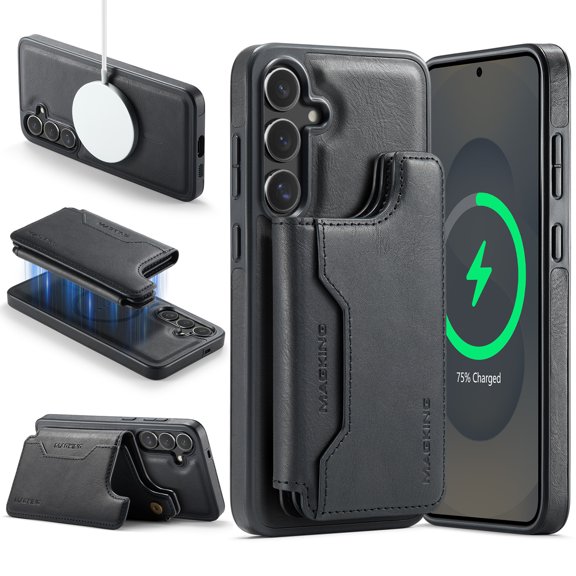 Decase for Samsung Galaxy S25  Magnetic Case, Detachable Leather Wallet Case with Card Holder Slots,RFID Blocking Hybrid Back Cover,Wireless Charging Support,Shockproof Protective Cover,Black