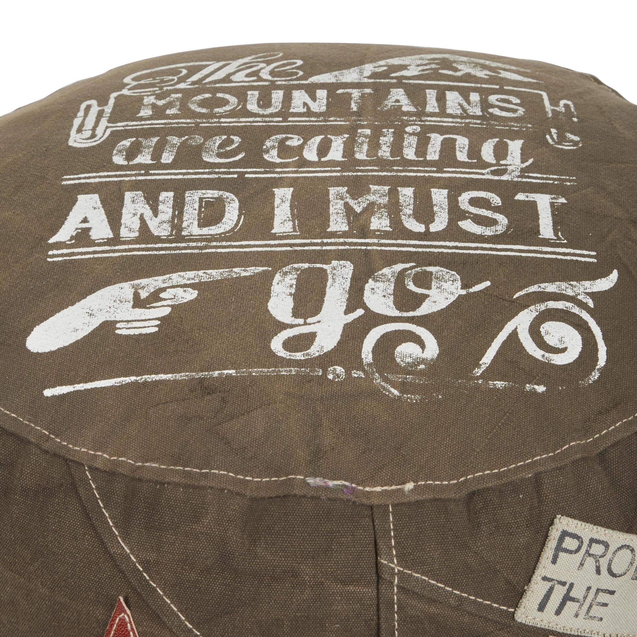 DecMode Abstract Adventure Brown Canvas Star Pouf with Gray and Leather Accents