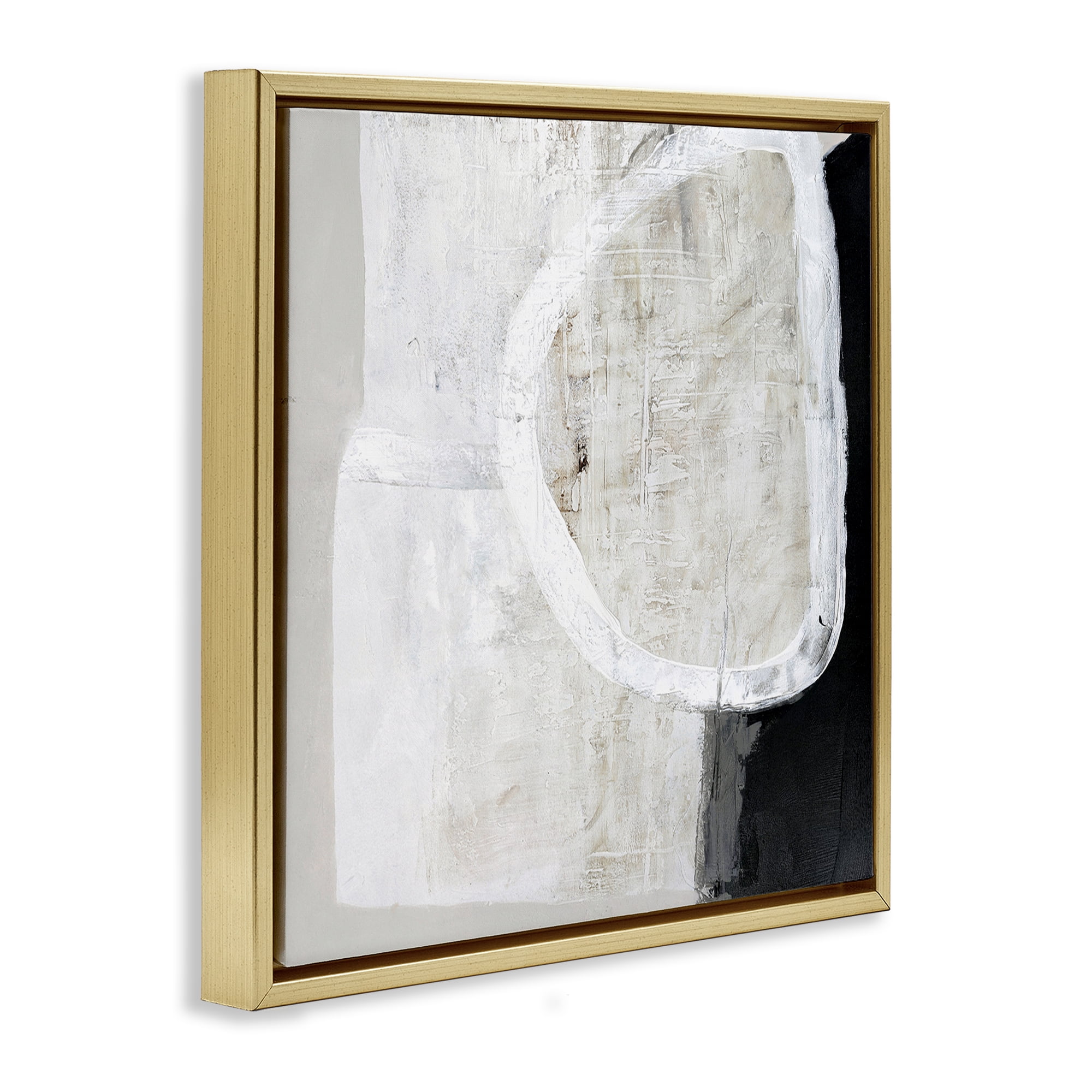 Stupell Industries Modern Neutral Abstraction Abstract Painting Gold Floater Framed Canvas Art Print Wall Art, 18 x 18