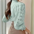 thumbnail image 3 of ZEHJUHAN Victorian-Inspired Women's Lace Blouse with Pearl Accents - Elegant Puffed Long Sleeve, Stand Collar Semi-Sheer Top for Spring & Summer, 3 of 4