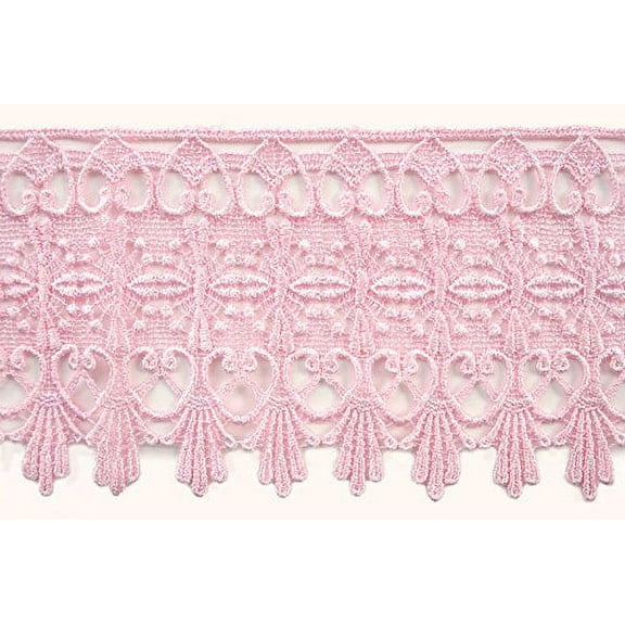 Altotux 4.75" Gold Coral Green Gray Eggplant Embroidered Venice Lace Trim By 15" (PINK)