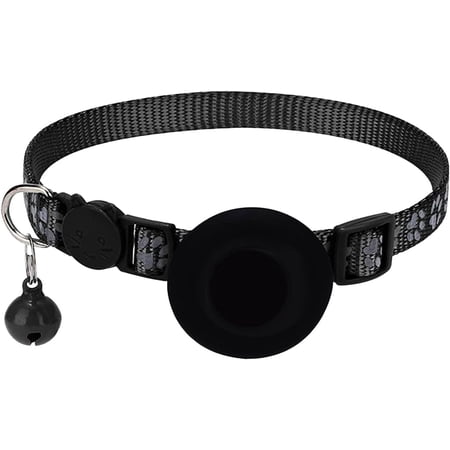 Cat Foot Printing Airtag Cat Collar With Breakaway Bell Airtag Cat Collar Reflective Adjustable Strap Collar Breakaway With Airtag Holder 1 CM In Width Cat Auto Feeder with Collar (Black  One Size)
