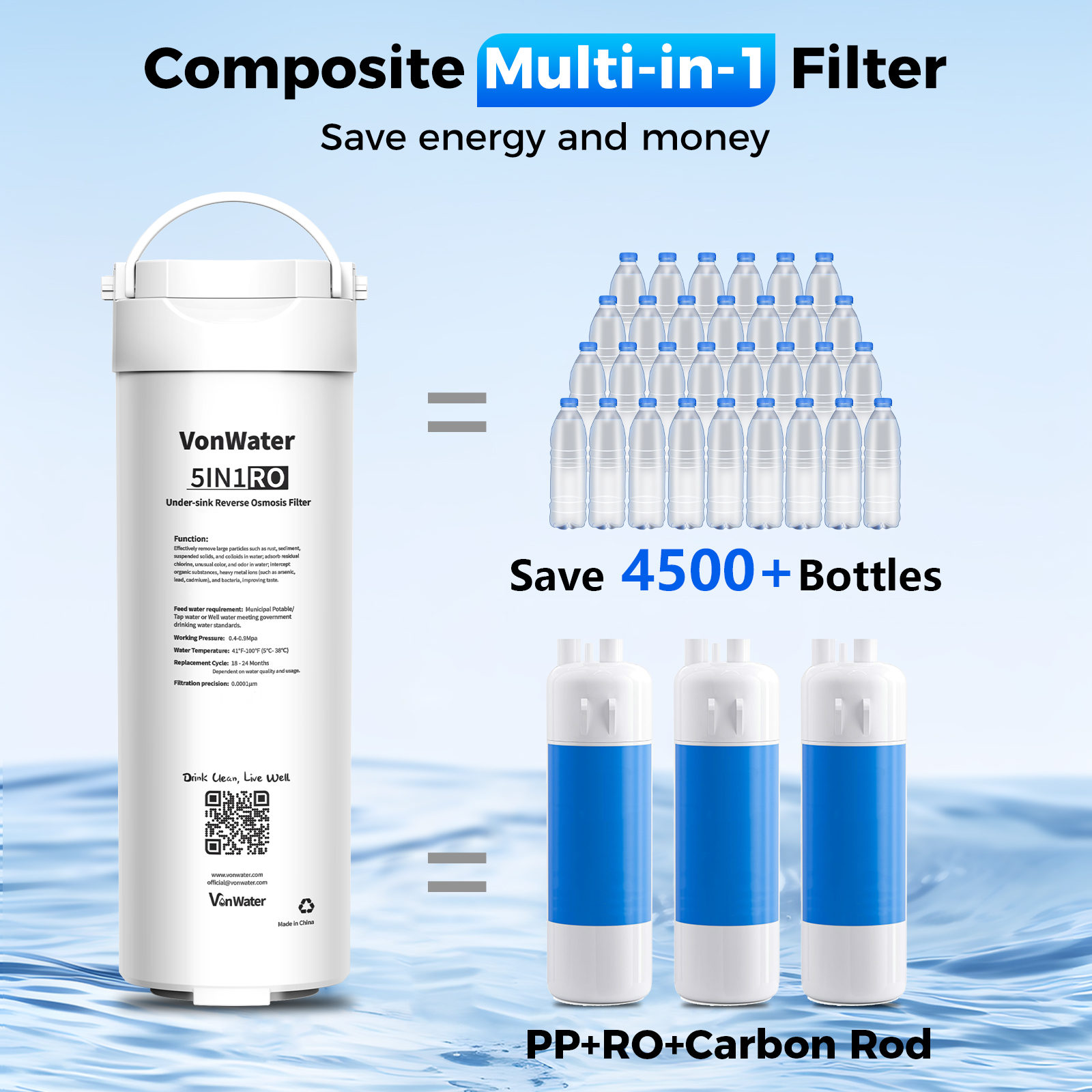 VonWater 600GPD Tankless Under Sink Reverse Osmosis Water Filter System,  5 Stage RO Filtration System, 2:1 Pure to Drain, RO Water Filtration System, Reduce TDS, NSF/ANSI 372 Listed