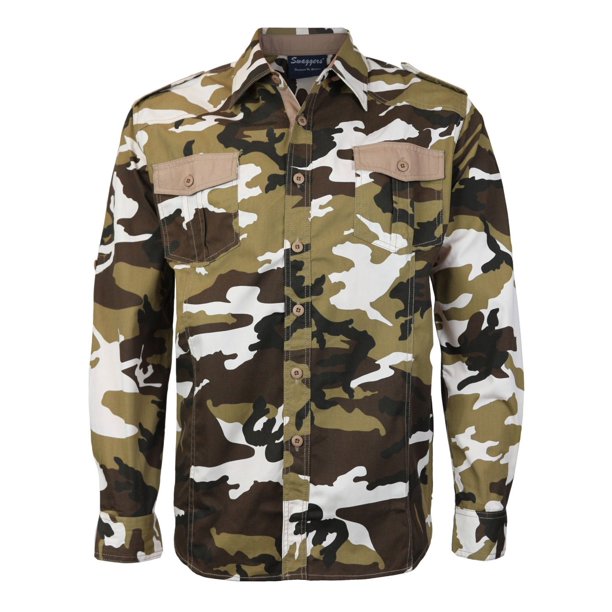 Swaggers Men's US Military American Long Sleeve Button Up Camo Casual