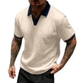 thumbnail image 3 of IhhxPro Men's Knit Collared Shirt Short Sleeve Contrast Collar Tee Casual Golf Breathable Cotton Fit Summer S-2XL, 3 of 6