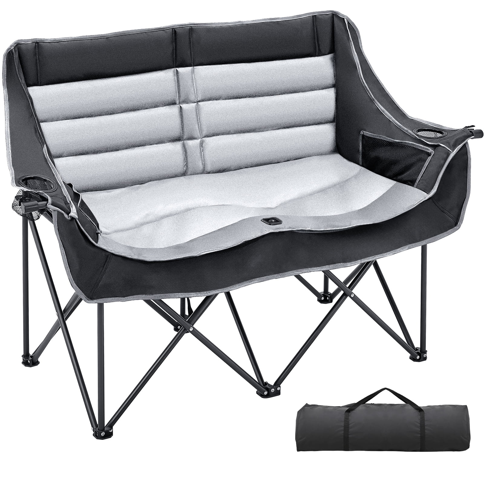 ABORON Oversized Double Camping Chair, Folding 2 Person Camping Chair Loveseat, Fully Padded Duo Chair Camping Couch, Portable Double Camp Chair, Lawn Chairs, Camping Bench with Carrying Bag