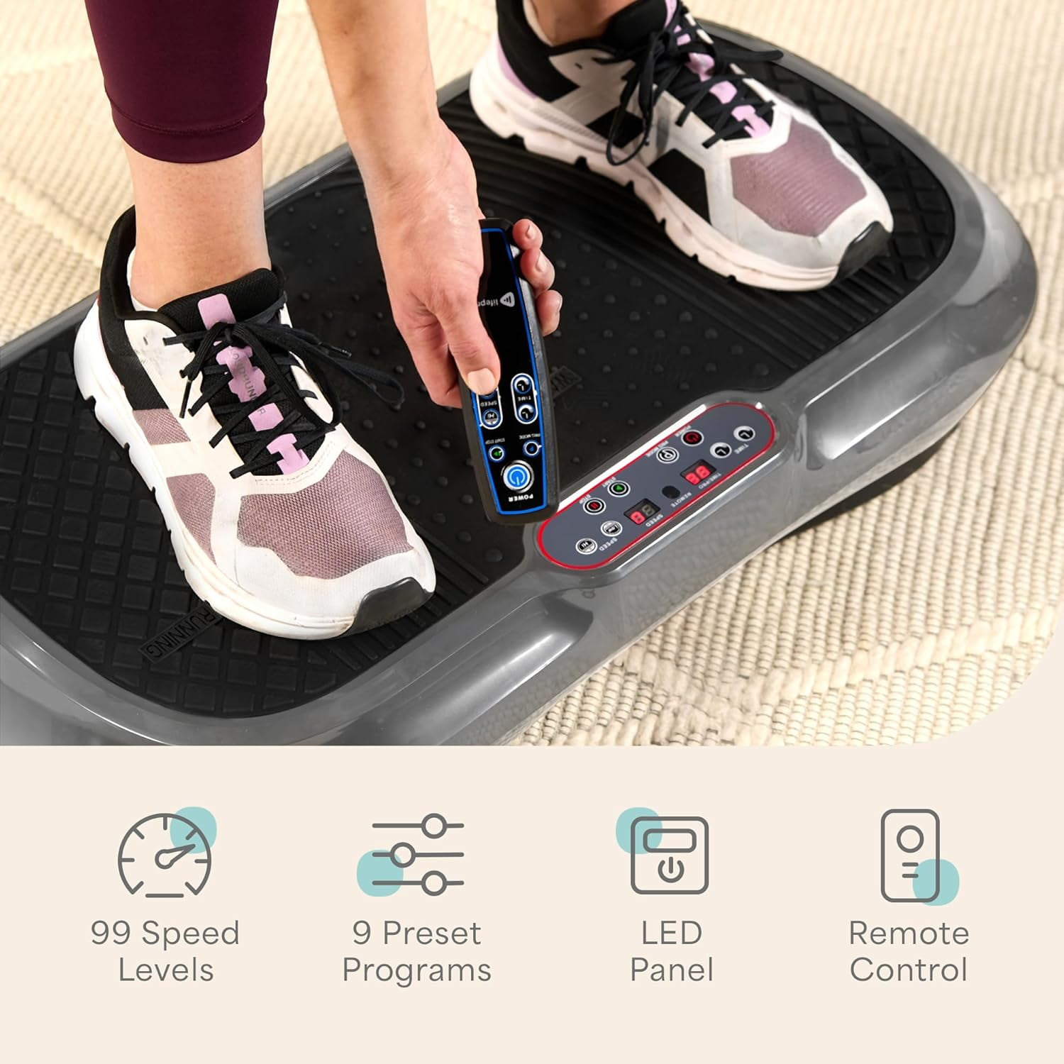 Lifepro Waver Vibration Plate Exercise Machine – Full Body Vibrating Plate for Lymphatic Drainage, Muscle Toning & Fat Loss – Includes Loop Bands, Remote & 99 Speed Settings - Gray