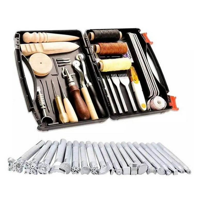 48pcs Leather Tools Kit, Leather Tools And Supplies, Leather Working Kits  Supplies With Leather Tool Box Prong Punch Edge Beveler Wax Threads Needles