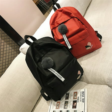 Women Fur Ball  Backpacks School Bag For Teenage Girls Weekends Rucksack Travel Bags
