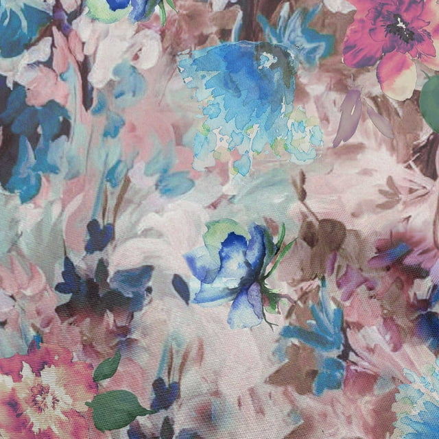 oneOone Velvet Medium Blue Fabric Abstract Floral Fabric For Sewing Printed Craft Fabric By The Yard 58 Inch Wide