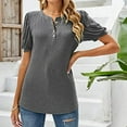 thumbnail image 2 of UYISJ Summer Short Sleeve Shirts for Women Button up Henley Tshirts Puffy Sleeve Causual Loose Fit Blouse Solid Color Tunic Tops Gray XL, 2 of 9