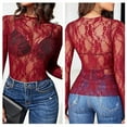 thumbnail image 4 of Yokua Mesh Top for Women Long Sleeve Mock Neck Sheer Blouse Floral Lace Slim T-Shirt, 4 of 15