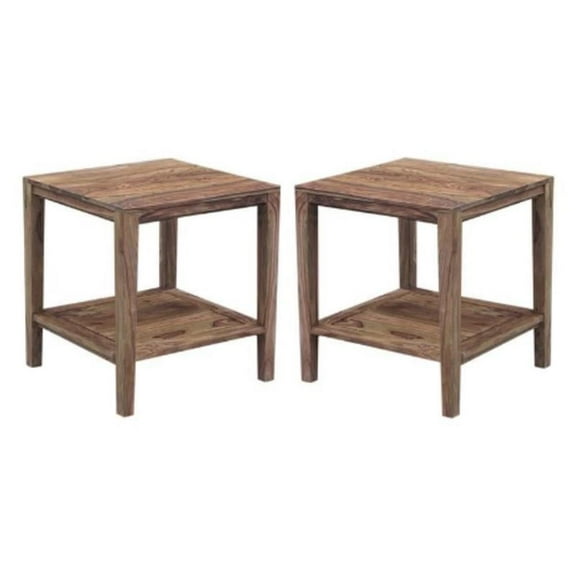 Home Square Sheesham Wood End Table in Natural Finish - Set of 2