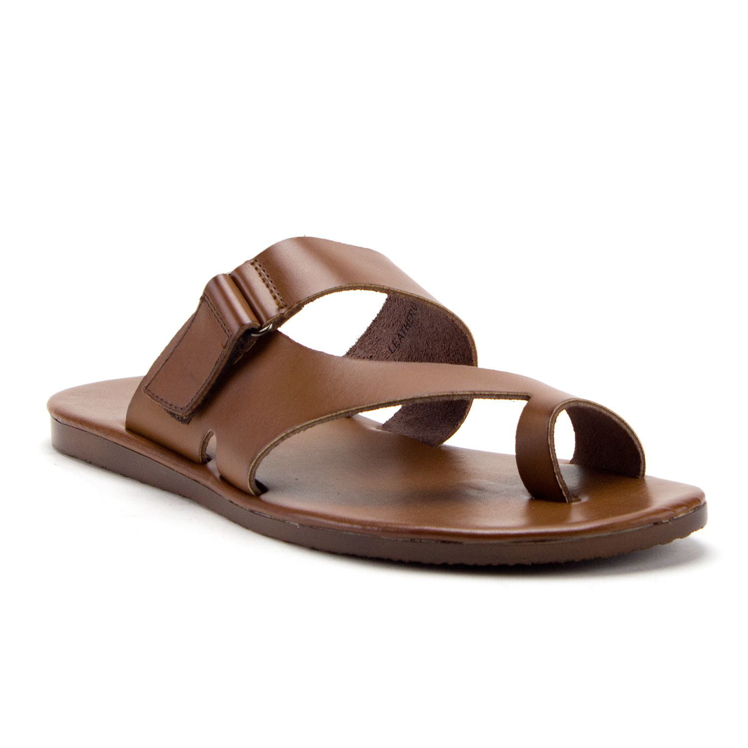 Men's 52657 Cognac Slip On Peasant Toe Ring Leather Slides Sandals ...