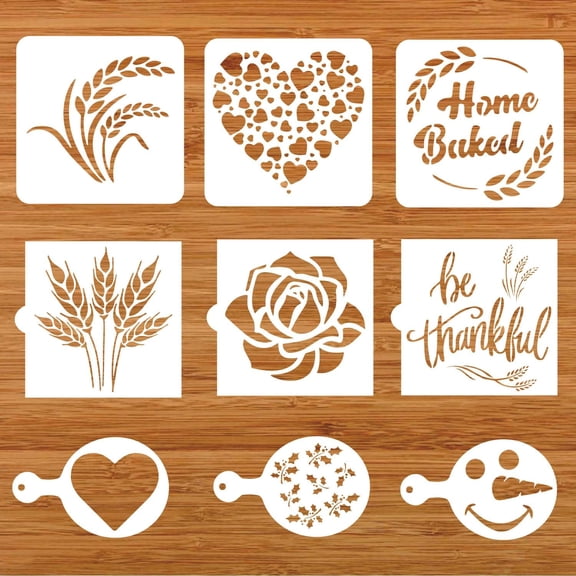 "9 Pieces Bread Stencils Baking Stencil Set Cook Stencil Baking Template for Decorating Bread, Cake, Coffee, Pie, or Cookie