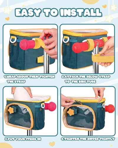 Kids Bike Basket, Front Handlebar Bag for Kids Girls Bikes, Waterproof Small Bike Basket with Zipper for Toddler Scooter Tricycle Bicycle