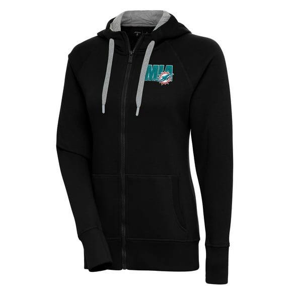 Women's Antigua  Black Miami Dolphins Victory Full-Zip Hoodie