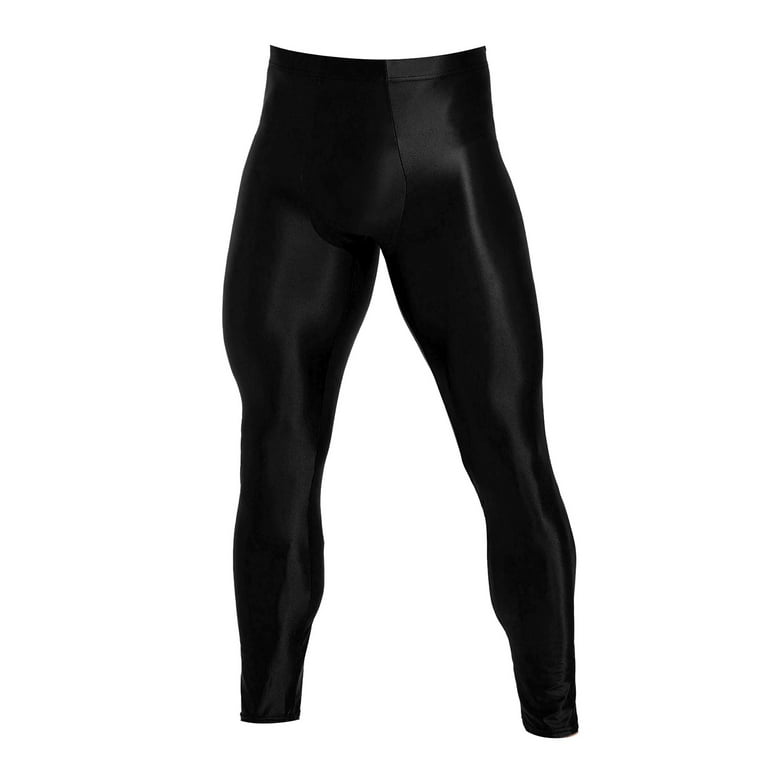 YONGHS Men's 70D Glossy Compression Quick Dry Fitness Sport Leggings  Training Basketball Tights Black XL