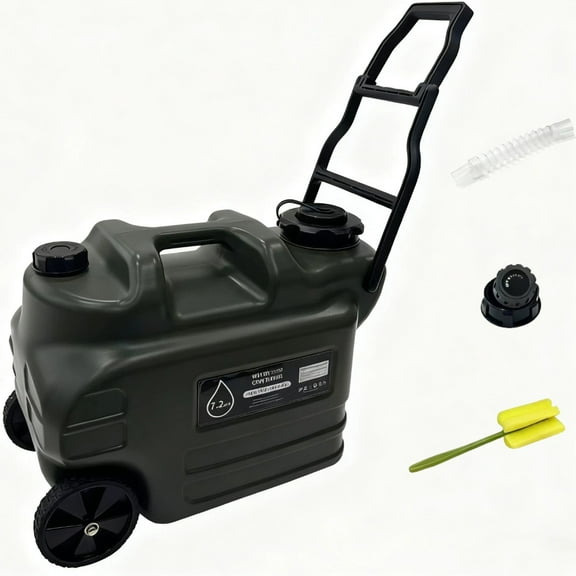 Nygira 7.2 Gallon Water Jug with Wheels & Dual Handles, Portable Water Container for Camping Hiking Outdoor Picnic Supplies, Green