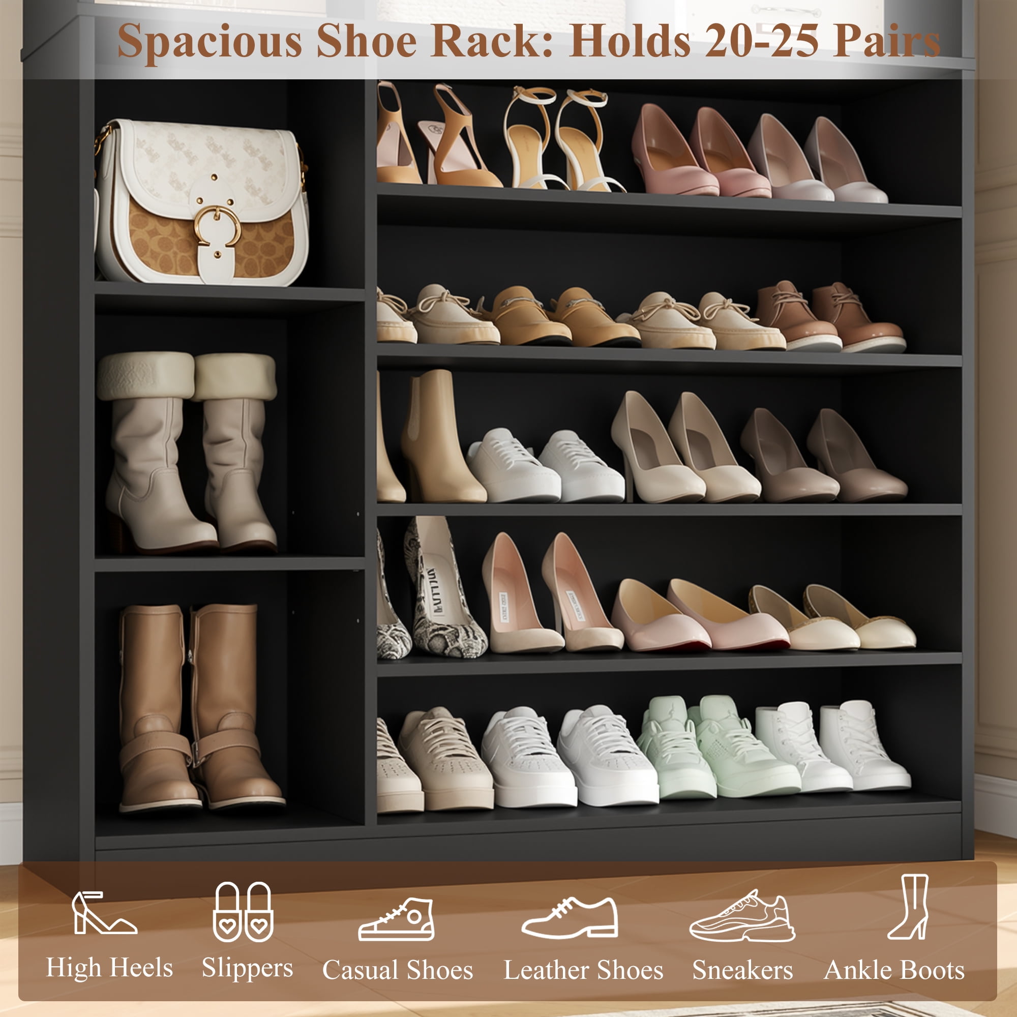 Hiphuta 74" Tall Shoe Storage Cabinet, 6 Tier Shoe Rack Organizer with Adjustable Shelves, Cube Storage Cabinet for Entryway Bedroom Living Room, Black