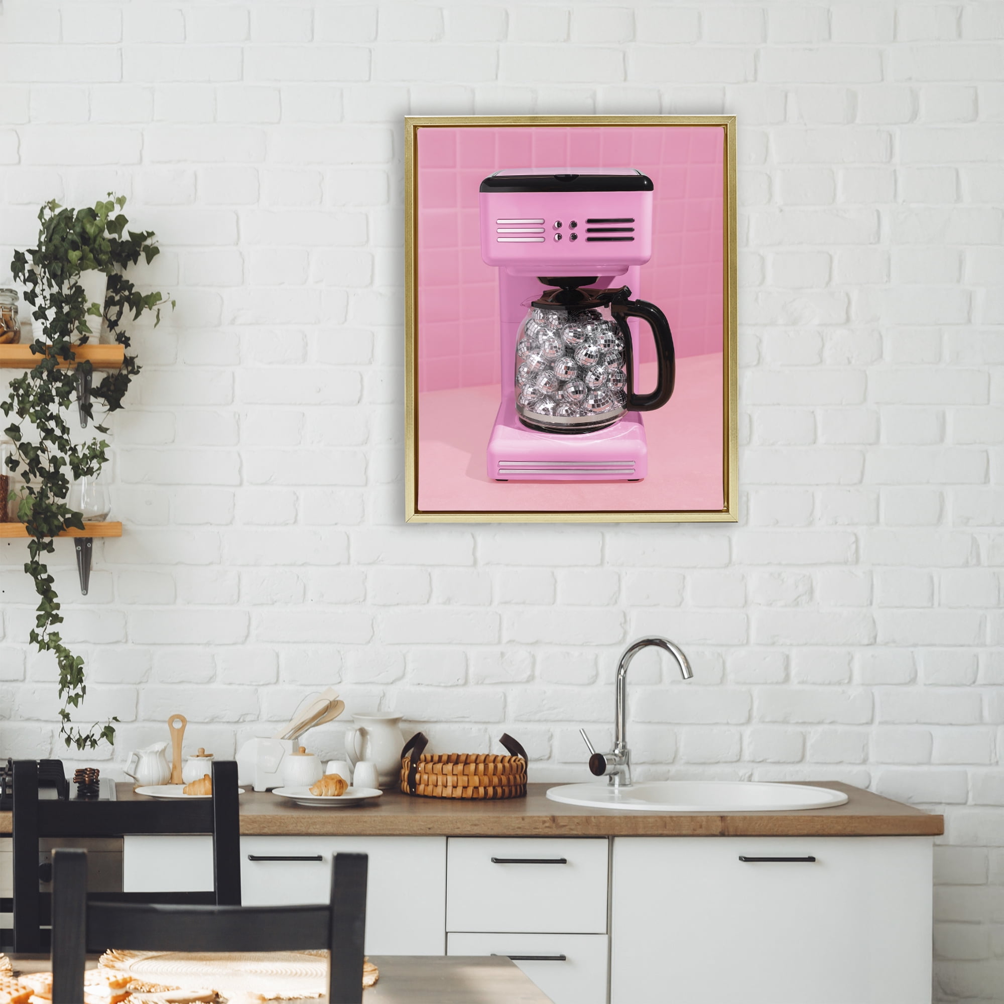 Stupell Industries Disco Coffee Over Pink Gold Framed Floater Canvas Wall Art, design by LISH Creative