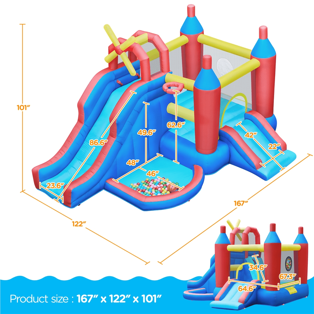 Alden Design 7-in-1 Inflatable Bounce House Combo with Blower and Storage Bag