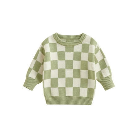 

Arvbitana Toddler Baby Girl Boy Knit Sweater Sweatshirt Pullover Top Checkerboard Plaid Long Sleeve Crewneck Knitwear Warm 0-6 Years