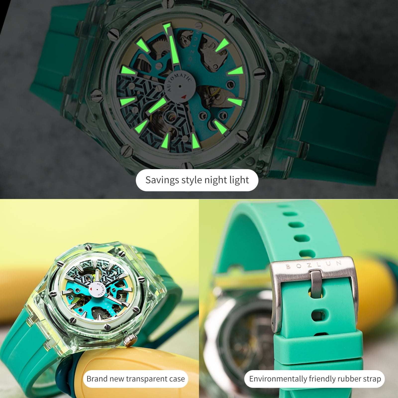 BOZLUN Watches for Men Skeleton Automatic Mechanical Watch Luxury Dress Stainless Steel Waterproof Luminous Wrist Watches