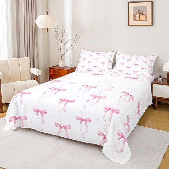 Castle Fairy Pink Ribbon Bow-Tie Twin Sheet Sets,Dreamy Bowknot Bedding