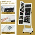 thumbnail image 3 of CHARMAID Rolling Jewelry Armoire with Full Length Mirror, Lockable Stand up Jewelry Cabinet with Lights and Wheels, Standing Jewelry Organizer with Drawers, Mirror with Jewelry Storage (White), 3 of 18